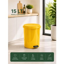 Lorempbox 15 Lt Pedallı Plastik Çöp Kovası Dayanıklı, Hijyenik Ev & Ofis Çöp Kutusu Sarı