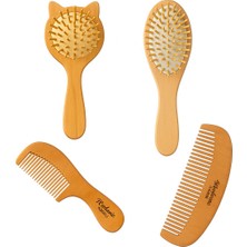 Madame Naturel %100 Doğal Tarakseti ( Kedi Figürlü Bambu+ Küçük Boy Bambu+ Saplı Şimşir+ Oval Şimşir)