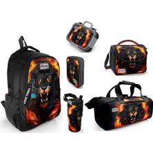 Coral High Coral Hıgh Siyah Aslan Temalı Çelik Termoslu Çelik Beslenme Kaplı Spor Çantalı  Okul Seti - 6 Lı Set