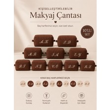 Beige & Stone Kahverengi Kişiye Özel Harf Nakışlı 10'lu Pamuklu Hediyelik Kadın Makyaj Kozmetik ve Seyahat Çantası Seti
