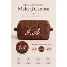 Beige & Stone Kahverengi Kişiye Özel Harf Nakışlı Pamuklu Hediyelik Kadın Makyaj Kozmetik ve Seyahat Çantası