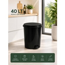 Lorempbox 40 Lt Pedallı Plastik Çöp Kovası Dayanıklı, Hijyenik Ev & Ofis Çöp Kutusu Siyah