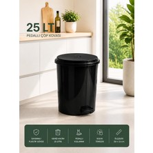 Lorempbox 25 Lt Pedallı Plastik Çöp Kovası Dayanıklı, Hijyenik Ev & Ofis Çöp Kutusu Siyah