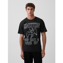 Gap Erkek Siyah LED Zeppelin Relaxed Grafik Baskılı T-Shirt