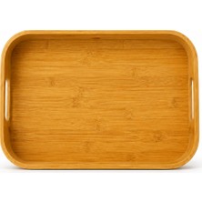 Naturel Dekor Bambu Kendinden Kulplu Dikdörtgen Tepsi 39X29X5 cm - Dekoratif, Bohem, Iskandinav, Modern