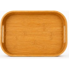 Naturel Dekor Bambu Kendinden Kulplu Dikdörtgen Tepsi 33X25X5 cm - Dekoratif, Bohem, Iskandinav, Modern