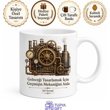 Tupya Gift Steampunk Mekanik Dişli Çark Buhar Makinesi Temalı Baskılı Porselen Kupa Bardak Hediye