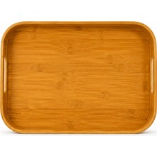 Naturel Dekor Bambu Kendinden Kulplu Dikdörtgen Tepsi 36X27X5 cm - Dekoratif, Bohem, Iskandinav, Modern