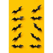 Tilekey Seramik Halloween Cadılar Bayramı Yarasa Duvar Süsü 10'lu Set | 3D Dekoratif Siyah Yarasa Duvar Dekoru | Parti, Ev ve Ofis Süsü