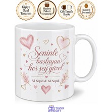 Tupya Gift Nişan Tepsisi Yanına Isimli Romantik Kupa Bardak Seti Nişan Hediye Kupa