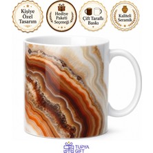Tupya Gift Akik Taşı Deseni Baskılı Kupa Bardak Porselen Hediye Mug Özel Tasarım