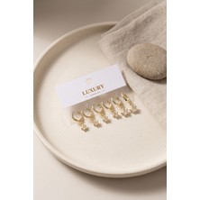 Havor Yıldız Zirkon Taşlı Gold Renk Pirinç Set Küpe