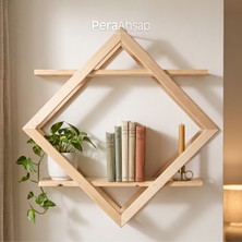 Pera Wooden Prism Geometrik Ahşap Duvar Rafı Baklava Dekoratif Raf Çam 56X56 cm