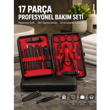Masa Dostu Deri Çantalı Siyah Paslanmaz Çelik 17 Parça Manikür Pedikür Seti Tdms-07