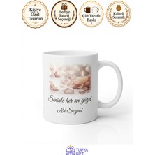 Tupya Gift Romantik Pastel Pembe Gül Yaprağı Mum Işığı Kupa Bardak Hediye