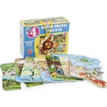 Uravas Store 1481 Süper Renkli 4'lü Puzzle - Hayvanlar / 8+12+16+24 Parça Puzzle
