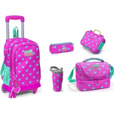 Coral High Coral Hıgh Pembe Kalpli Çekçek Çantalı Çelik Termos ve Çelik Beslenme Kaplı  Okul Seti -5 Li Set