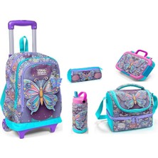 Coral High Coral Hıgh Pastel Kelebek Desen Çek Çekli Çelik Termoslu Çelik Beslenme Kaplı Okul Seti - 5'li Set