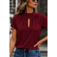 Lune Store Kadın Kısa Kollu Balıkçı Yakalı Damla Detaylı Sandy Bluz