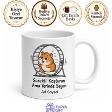 Tupya Gift Tekerlekte Koşan Hamster Çizimli Sürekli Çalışan Ama Yerinde Sayan Kupa Bardak Hediye