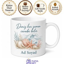 Tupya Gift Sahil Seven Için Kişiye Özel Deniz Kabuklu Baskılı Kupa Bardak Hediye