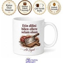 Tupya Gift Kasaplara Hediye Satır ve Et Tahtası Temalı Usta Kupası Baskılı Kupa Bardak