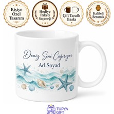 Tupya Gift Deniz Temalı Kişiye Özel Baskılı Kupa Bardak Yaz Hediyesi Porselen