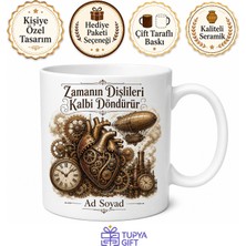 Tupya Gift Steampunk Zeplin Dişli Saatler Mekanik Kalp Baskılı Porselen Kupa Bardak Hediye