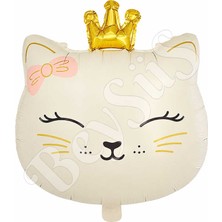 BeySüS Taçlı Kedi Krem Folyo Balon