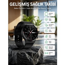 OtoTech Amoled Ekran Metal Deri Silikon Kordonlu Uyku ve Sağlık Takibi