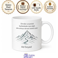 Tupya Gift Motivasyon Sözü ve Dağ Zirvesi Çizimli Hedef Odaklı Kupa Bardak Hediye