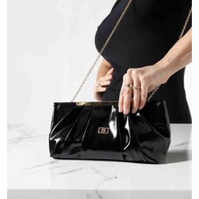 Boutique Kadın Abiye Çantası Büzgülü Deri Portföy Zincirli Omuz ve El Çantası Clutch