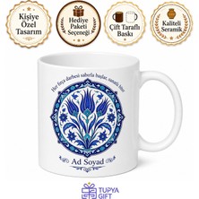 Tupya Gift Çini Boyayanlara Hediye Iznik Mavi Lale Motif Sır Altı Fırın Çini Sanatı Kupa Bardak