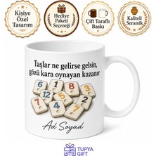Tupya Gift Okey Oyuncusu Risk Almayı Seven Gözü Kara Baskılı Porselen Kupa Bardak Hediye