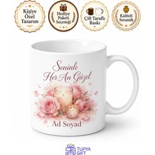 Tupya Gift Romantik Gül Yaprağı Mum Işığı Pastel Pembe Kupa Bardak Sevgiliye Hediye