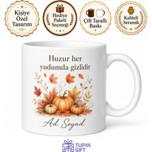 Tupya Gift Sonbahar Yaprakları ve Kabak Illüstrasyonlu Dingin Tasarım Çay Kupası Hediye Bardak