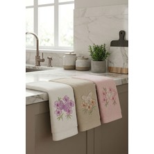 Arvonx %100 Pamuklu 3'lü Mutfak Havlusu Seti  Kelebek Aplikeli ve Çiçek Nakışlı (30X50 Cm)