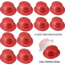 Uravas Store Üreticiniz Kırmızı Renk Simli Melon Yuvarlak Parti Şapkası 12 Adet