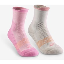 Quechua Çocuk Outdoor Çorap - Orta Boy Konçlu - Pembe - 2 Çift - Hike 500