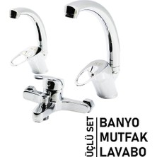 Uravas Store 3lü Set   Banyo - Evye Mutfak - Lavabo   Aç Kapa  Mix Batarya Musluk (5528)