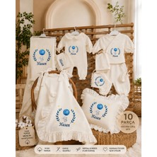 Moda Lime Isme Özel Balonlu Fil Nakışlı 10 Parça Müslin Hastane Çıkışı Seti %100 Pamuk 4 Kat Müslin Yenidoğan Bebek Hastane Çıkış Takımı Erkek Bebek