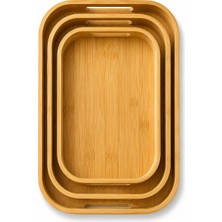 Naturel Dekor Bambu Kendinden Kulplu 3'lü Dikdörtgen Tepsi Seti - Dekoratif, Bohem, Iskandinav, Modern