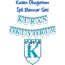 Hiras Dizayn Kuran Okuyorum Ipli Banner Seti Kuran Töreni Süsleri Duvar Süslemesi Mavi Pembe Renk Seçenekli