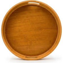 Naturel Dekor Bambu Kendinden Kulplu Yuvarlak Tepsi 35X5 cm - Dekoratif, Bohem, Iskandinav, Modern