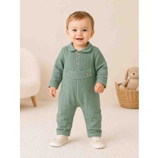 Babys Tasarım Bebek Müslin Tulum Yakalı Pamuklu Uzun Kollu Çıtçıtlı Bebek Tulumu