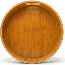 Naturel Dekor Bambu Kendinden Kulplu Yuvarlak Tepsi 25X5 cm - Dekoratif, Bohem, Iskandinav, Modern