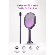 Byanes Teleskopik Sinek Öldürücü Raket Şarjlı Mor Işıklı Dönebilen Başlıklı Uzatma Aparatlı Sinek Yakalama Lambası