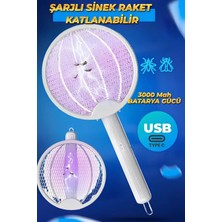 Byanes USB Şarjlı Uv Işıklı Elektrikli Sivrisinek Öldürücü Raket Katlanabilir Gece Lambası Sinek Öldürücü
