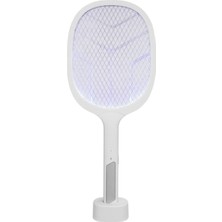 Byanes Beyaz-Gri, 3000V, Raket Tipi, Uv Mor Işıklı, 1200MAH, Bataryalı, Şarj Edilebilir, Sinek Öldürücü