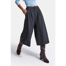 It's Basic Kadın Antrasit Çizgili W6-45 Baggy Bermuda Şort Pantolon